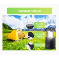 Juego de 2 Linternas de Camping Plegables Recargables, Resistentes al Agua IPX4, de Plástico Blanco, 3000 mAh, Manivela, USB/Solar, LED
