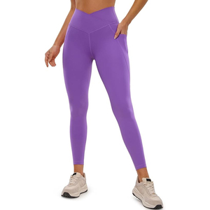 Soft High Waist Ankle-Length Breathable Women's Fitness <b>Leggings</b> with <b>Pockets</b>-Customizable Spandex/Nylon <b>Leggings</b> - Product Image 4