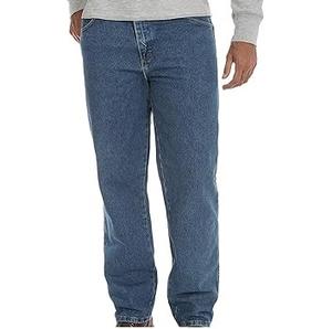 กางเกงยีนส์สีน้ำเงินขาตรงด้านหน้าแบนราบแบบลำลองสำหรับผู้ชายและผู้ใหญ่ผ้าออกซ์ฟอร์ดพอดีตัวปกติ - Product Image 1