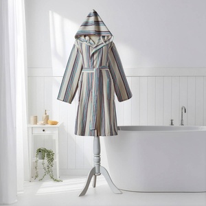 Peignoir turc antique en coton, rayé sauge, à capuche - Product Image 3
