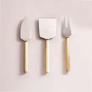 Juego de cuchillos de queso de cobre de acero inoxidable con mango plano rústico juego de cubiertos hechos a mano para juego de queso manijas forjadas a mano - Product Image 3