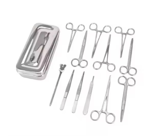 Ensemble de 13 instruments chirurgicaux manuels réutilisables en acier inoxydable de haute qualité pour interventions chirurgicales mineures, certifié CE, finition argentée - Product Image 1