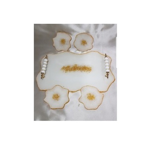 ชุดถาดโลหะเรซินพร้อมจานรองแก้ว,ถาดเสิร์ฟเรซินอีพ็อกซี่รูปร่างสี่เหลี่ยมผืนผ้าพร้อมชุดจานรองแก้วสำหรับห้องครัว - Product Image 4