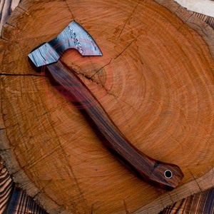 Hache en acier damassé faite à la main avec manche en bois Hache de camping Haches damas - Product Image 4