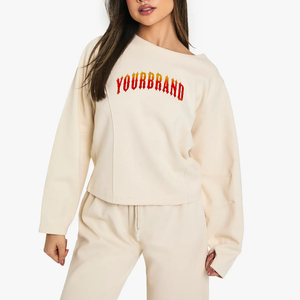 Sudadera con Capucha de Forro Polar para Mujer, 100% Algodón, Invierno, Personalizada con Logotipo Impreso en 3D, Hombros Caídos, Talla Grande - Product Image 1