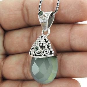 Pendentif délicat pour les fêtes d'anniversaires 925 argent Sterling calcédoine naturelle pierre précieuse Look chic pendentif de luxe bijoux faits à la main - Product Image 4