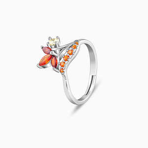 Inanna <b>Ring</b> in <b>Silver</b> with Geometric Pattern Platinum and Rhodium Plated Gold and Rhodium Set with Zircon Gemstone - Product Image 1