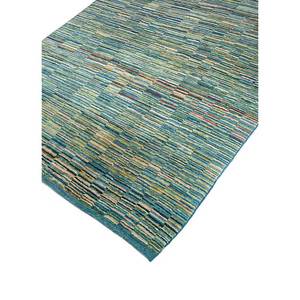 Tapis en laine noué à la main Nuray Green, grande surface 9x12, motif rayé et abstrait pour la maison, le couloir et la chambre, modèle Pae-1345 - Product Image 2