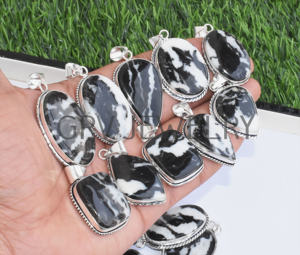 Lot en gros de pendentifs ethniques faits à la main en jaspe de buffle, plaqués argent sterling 925, parfaits pour les cadeaux de mariage et de fiançailles - Product Image 2