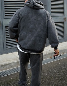 New Arrived Acid Wash Tracksuit Custom Puff Print Logo Blank Oversized Heavyweight 100% Cotton <b>Pullover</b> <b>Men</b> Tracksuit - Product Image 3