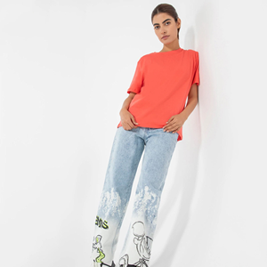 Camiseta Casual de Verano para Mujer, Manga Corta, Cuello Redondo, Ajuste Holgado, Color Caramelo, Tejido de Punto Puro, Gran Venta para Chicas - Product Image 5