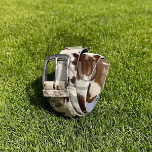 Ceinture pour homme en cuir de vache véritable avec poils |   Boucle en alliage de style occidental faite à la main, robuste, écologique, imprimé animal, 3,5 cm - Product Image 4
