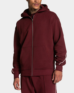 Dernier design OEM sur mesure, veste et pantalon zippés bordeaux avec passepoil, ensemble deux pièces pour hommes, survêtement respirant, vêtements de sport pour hommes - Product Image 3