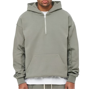 Men's Regular Fit Hooded Half Zip Sweatshirt Solid Color 100% Organic Cotton French Terry Breathable Quick Dry Pocket Casual - Product Image 3