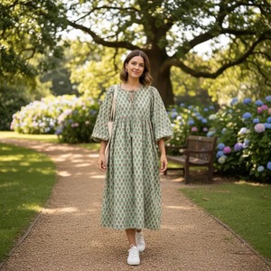 Robe courte en coton imprimé à la main en Inde, pour mariage, festival, designer, kimono long, cadeau d'anniversaire, de Noël, d'anniversaire de mariage pour elle - Product Image 1