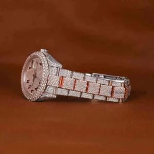 Montre de luxe pour homme avec chiffres arabes, sertie de diamants, en acier inoxydable doré rose, style entièrement serti de diamants - Product Image 5