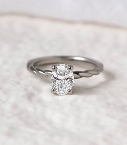 7x9mm Oval Cut Moissanite Diamond Engagement <b>Ring</b> | Twisted Band <b>Solitaire</b> 18K Gold Plated Sterling <b>Silver</b> <b>Ring</b> | Minimalist - Product Image 1