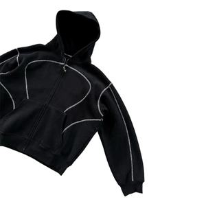 Sweat à capuche d'hiver en molleton épais 500 GSM 100% coton, avec impression graphique personnalisée, étiquettes de marque, motif ligne artistique, coupé-cousu, style streetwear - Product Image 2