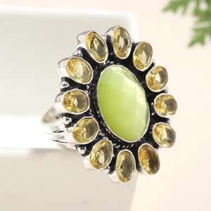 Citrine verte Monalisa bague en forme de fleur pour les femmes 925 argent fait à la main lunette réglage bague de mariage cadeau de fête délicate - Product Image 1