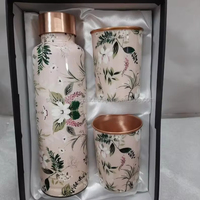 Bouteille d'eau écologique en matériau organique 1L, coffret cadeau 2 verres, motif Meena, style ange, SANIYA HANDICRAFT, technique émaillée, dos