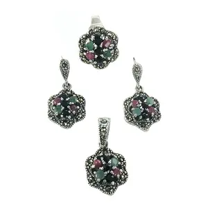 "925 <b>Silver</b> <b>Stud</b> Earrings Set with Gemstones for Women's Gift Jewelry" - Product Image 3