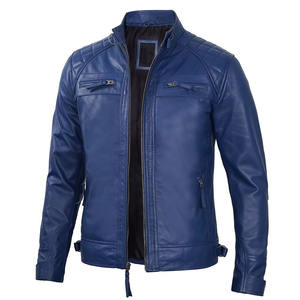 <b>Jacket</b> Real Leather <b>Sheepskin</b> Aniline Zipper Black <b>Men</b> Biker <b>Jacket</b> with Quilted Black Lining and Inside Outside Pockets - Product Image 1