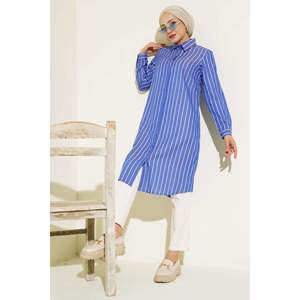 Chemise Rayée à Boutons Cachés Bleu Marine - Product Image 2