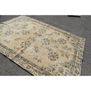 Alfombra de lana artesanal turca Vintage, patrón Floral Beige, área grande de 6,8x9,9 pies, comedor Rectangular, diseño de retazos, látex - Product Image 2