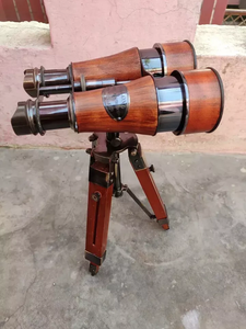 Telescopio de latón binocular de diseño único para ambos ojos antiguo con trípode de madera, lo último marítimo de lujo para decoración del hogar - Product Image 5