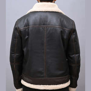 High Quality 2026 Breathable Customized <b>Men's</b> Vintage <b>Shearling</b> Sheepskin Leather <b>Jacket</b> Bomber Flying Aviator Coat Fur Collar - Product Image 5