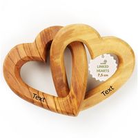 Corazones de Madera de Olivo Entrelazados Personalizados de 7.5 cm, Grabado Personalizado, Impresión en Huecograbado, Regalo de Boda Moderno para Múltiples Ocasiones, Hecho a Mano