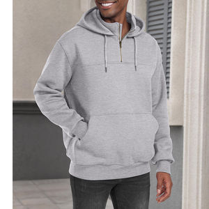 Jersey de lana de calidad premium para hombre, sudadera holgada con capucha para entrenamiento, gimnasio, bolsillos con media cremallera, sudadera teñida Lisa para invierno - Product Image 2