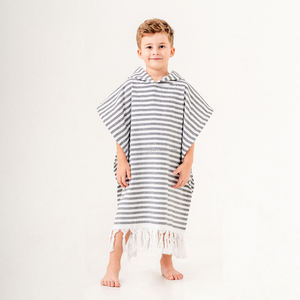 Pestemal <b>Towel</b> <b>Poncho</b> for Kids GREEN STRIPES Hooded Kids <b>Poncho</b> Collection Beach <b>Towel</b> 100% Cotton - Product Image 1