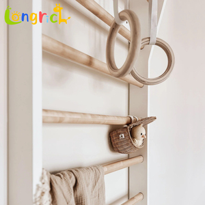 Escalera sueca de madera para montar en la pared, para niños y adultos, barra de escalada para gimnasio interior con anillas, equipo de fitness para el hogar para uso familiar - Product Image 4