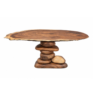 Mesa Consola de Madera Sólida de Suar con Base de Piedras de Río Orgánicas Apiladas para Vestíbulo de Resort, Mueble Moderno para Sala de Estar, Venta al por Mayor - Product Image 1