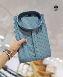 Heavy Excellent Quality Cotton Rayon With Sequins Embroidery <b>Man</b> <b>Kurta</b> Manufacturer From Surat At Lowest Rate - Product Image 2