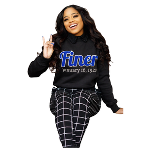 เสื้อสเวตเตอร์กำมะหยี่ร่างสีเงินผ้าคอตตอนผ้าฟลีซปักลาย sorority Zeta phi Beta เสื้อสวมหัวสีดำ - Product Image 1