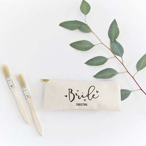 Bride Personalized Zipper Closure Cotton Canvas Pencil <b>Case</b> and Travel <b>Makeup</b> Organizer Bag Letter Pattern Cosmetic Pouch - Product Image 3