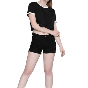 Elegante llegada de verano mujeres ecológico 100% algodón ligero Color liso recortado camiseta Crop Tops venta al por mayor transpirable - Product Image 6