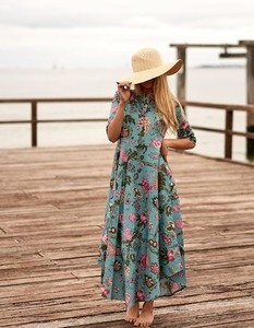 Nouvelle Arrivée Robe Longue d'Été pour Femme, Col Rond, Manches Longues, 100% Coton, Coupe Trapèze, Style Vintage, Idéale pour Soirées Formelles - Product Image 3