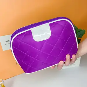 Tas kosmetik perjalanan Oxford untuk wanita, tas Makeup dompet rias wajah kecil dengan ritsleting portabel