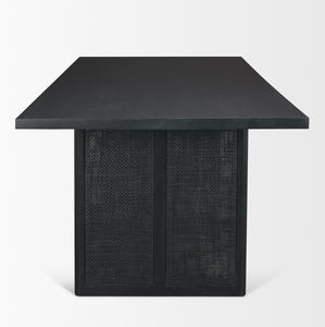 Table à manger en bois de manguier massif et en rotin, design élégant avec texture naturelle, finition noire foncée - Product Image 3