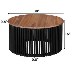 New round <b>wooden</b> <b>top</b> side <b>table</b> black metal base modern accent <b>table</b> living room furniture stylish end <b>table</b> contemporary design - Product Image 6