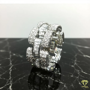 Anneau de luxe en laboratoire à maillons de chaîne pour hommes, large bande de style cubain, bijoux de déclaration glacés Hip Hop - Product Image 5