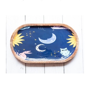 LOT DE 2 plateaux de service carrés en bois de manguier avec émail citron imprimé plateau de service en bois de luxe de style nordique pour les utilisations de l'hôtel de bureau - Product Image 4