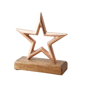 Modern Metal Star <b>Christmas</b> Sculpture On Mango Wood Base Elegant Gold Plated Freestanding Tabletop Home Decoration <b>Gift</b> Ornament - Product Image 1