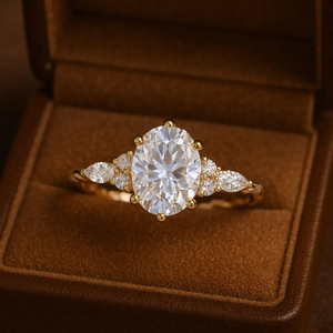 Anillo de Compromiso de Oro Puro de 14K con Diamante de Laboratorio para Mujer, Corte Ovalado de 1 Quilate con Piedra Lateral, Banda Trenzada, Anillo de Promesa de Aniversario - Product Image 6