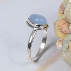 Hecho a mano 925 plata esterlina piedra preciosa azul Calcedonia anillo marzo Birthstone aniversario joyería de moda para bodas - Product Image 2