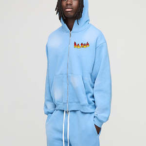 Sweat-shirt à capuche lourd pour homme, style streetwear délavé à l'acide, personnalisable, avec fermeture éclair, doublé en polaire - Product Image 5