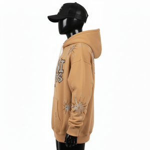 Sudadera con Capucha de Lujo para Mujer, 320 GSM, Algodón y Poliéster, Color Camel, Logotipo con Pedrería Termoadhesiva, Sudadera Básica para Mujer - Product Image 3